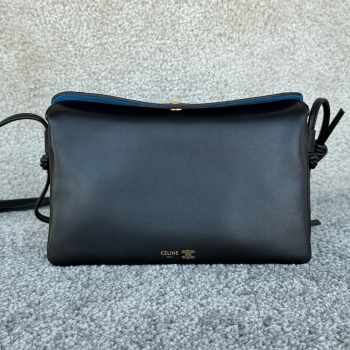 Uubags Celine Trio Flap Bag In Black Smooth Lambskin Leather 22.5x13x3.5cm