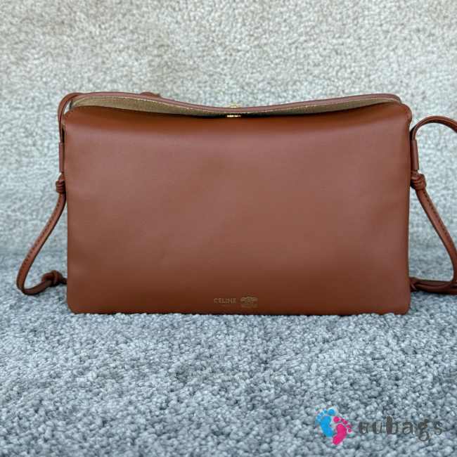 Uubags Celine Trio Flap Bag In Soft Tan Smooth Lambskin Leather 22.5x13x3.5cm - 1