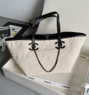 Uubags Chanel Small Shopping Bag Canvas, Calfskin & Gold-Tone Metal In Ecru & Black 19x45x21cm - 1
