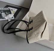 Uubags Chanel Small Shopping Bag Canvas, Calfskin & Gold-Tone Metal In Ecru & Black 19x45x21cm - 3