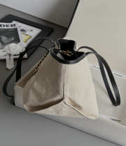 Uubags Chanel Small Shopping Bag Canvas, Calfskin & Gold-Tone Metal In Ecru & Black 19x45x21cm - 4