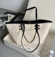 Uubags Chanel Small Shopping Bag Canvas, Calfskin & Gold-Tone Metal In Ecru & Black 19x45x21cm - 2