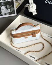 Uubags Chanel Coco Beach Top Handle Vanity Case with Chain Light Blue Denim and Brown Calfskin Gold Hardware 17x19.5x5.5cm - 2