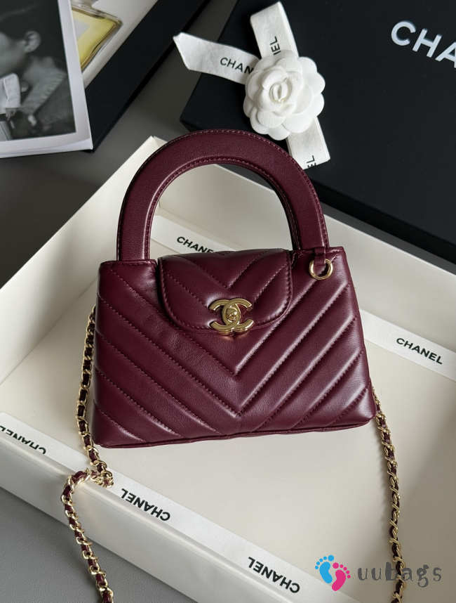 Uubags Chanel Mini shopping bag glossy sheepskin & gold-plated metal in burgundy 13x19x7cm - 1