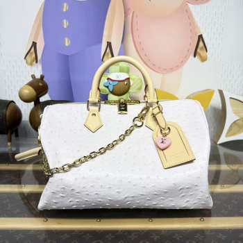 Uubags Louis Vuitton Speedy Bandoulière Ostrich Leather Bag Monogram Empreinte In White 30x17x21cm