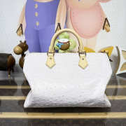 Uubags Louis Vuitton Speedy Bandoulière Ostrich Leather Bag Monogram Empreinte In White 30x17x21cm - 5
