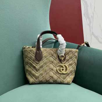 Uubags Gucci GG Marmont small tote bag in sand and brown GG canvas 17.5x17x12.5cm