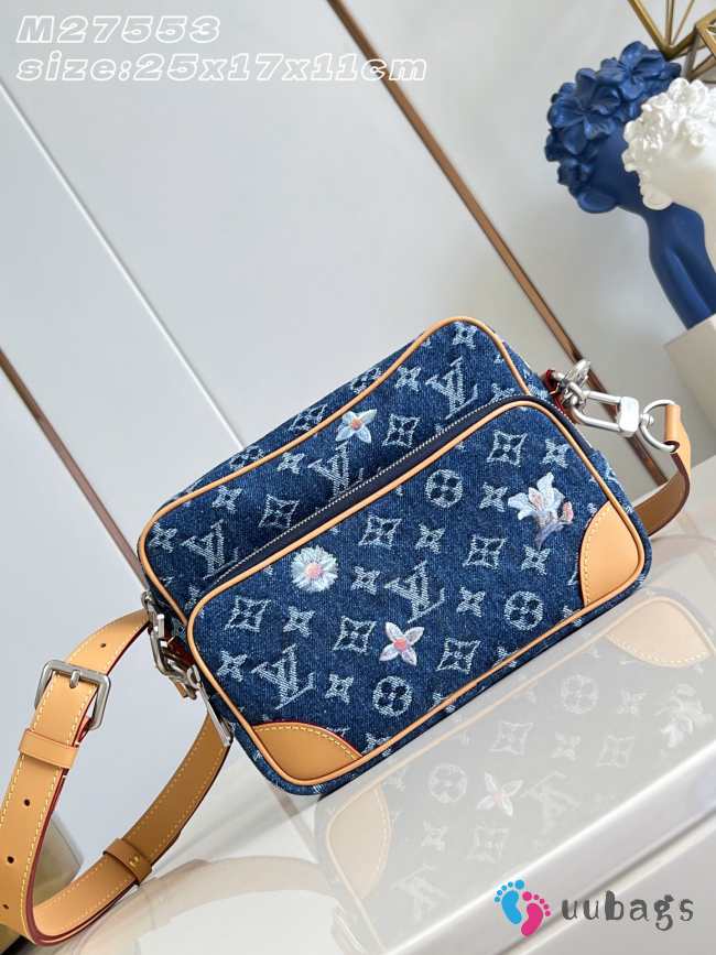 Uubags Louis Vuitton M27553 Nil Blue Bag In Monogram Flowers Denim 25x17.5x11cm - 1