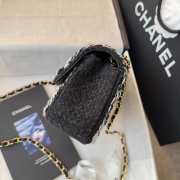 Uubags Chanel small classic handbag cotton tweed & gold-tone metal in black 20cm - 2