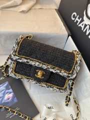 Uubags Chanel small classic handbag cotton tweed & gold-tone metal in black 20cm - 5
