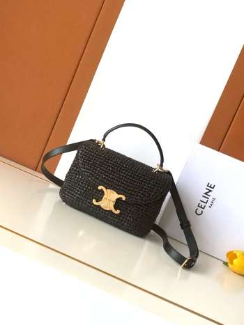 Uubags Celine Teen Nino Bag In Black Raffia and calfskin 20.5x13x8cm