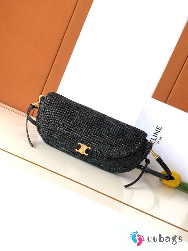 Uubags Celine Little Halfmoon Soft Triomphe In Raffia and lambskin 25x13x5cm - 1