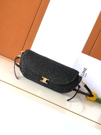 Uubags Celine Little Halfmoon Soft Triomphe In Raffia and lambskin 25x13x5cm