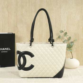 Uubags Chanel Medium Cambon Line Tote Bag In White/Black 30x25x15cm
