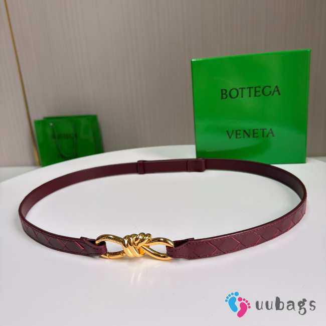 Uubags Bottega Veneta Andiamo Intrecciato Leather Belt In Burrgundy With Knot Buckle 2cm - 1