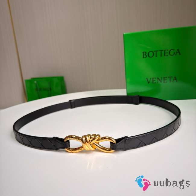 Uubags Bottega Veneta Andiamo Intrecciato Leather Belt In Black With Knot Buckle 2cm - 1