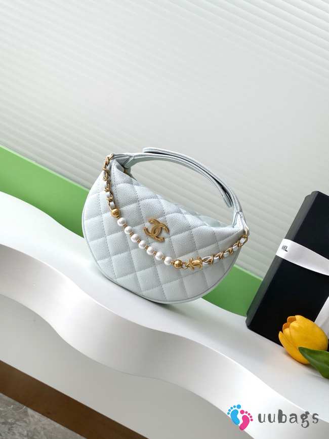 Uubags Chanel Caviar Quilted Pearl Chain Pouch Hobo White 16cm - 1