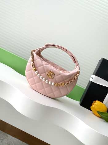 Uubags Chanel Caviar Quilted Pearl Chain Pouch Hobo Pink 16cm