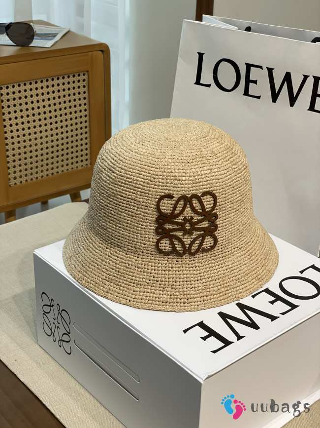 Uubags Loewe bucket hat in raffia and calfskin natural/brown - 1