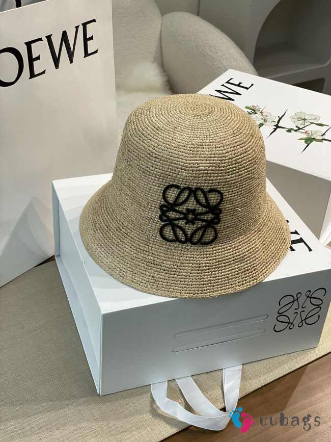 Uubags Loewe bucket hat in raffia and calfskin natural/black - 1