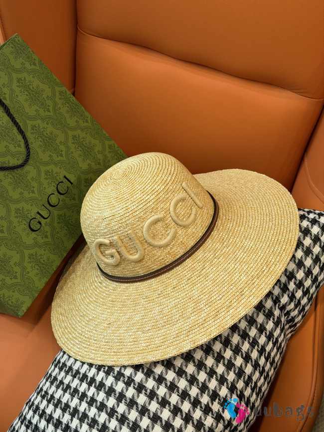 Uubags Gucci leather-trimmed raffia sun hat  - 1