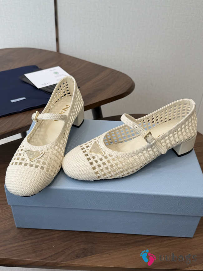 Uubags Prada 1I429O crochet pumps in white 7.5cm - 1