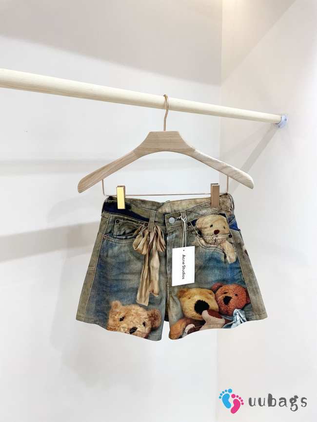 Uubags Acne Studios Judda U Lux Teddy Bear Print Denim Shorts - 1