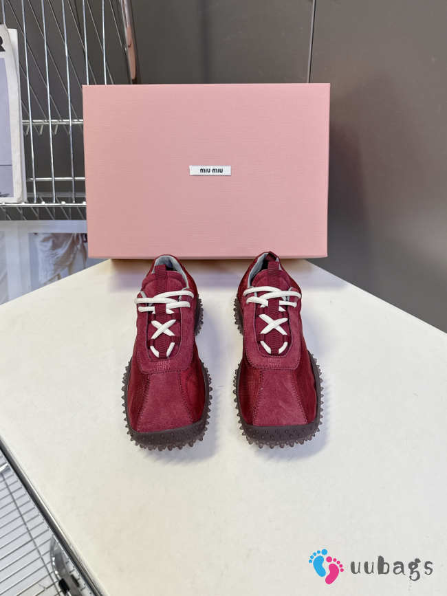 Uubags Miu Miu Bubble Sole Sneaker In Burgundy/Dark Brown - 1