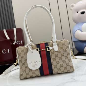 Uubags Gucci Borsetto medium boston bag in sand and brown GG canvas 28x15x10cm