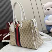 Uubags Gucci Borsetto large boston bag in sand and brown GG canvas 38.5x22.5x13cm - 4