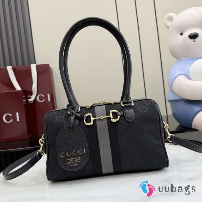 Uubags Gucci Borsetto medium boston bag in grey and black GG canvas 28x15x10cm - 1
