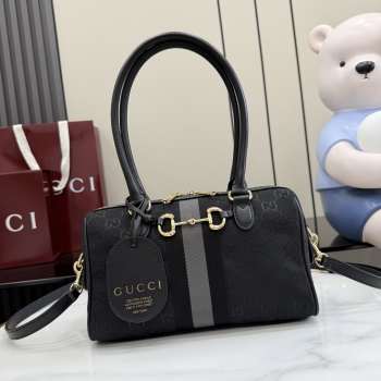 Uubags Gucci Borsetto medium boston bag in grey and black GG canvas 28x15x10cm