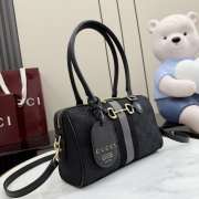 Uubags Gucci Borsetto medium boston bag in grey and black GG canvas 28x15x10cm - 5