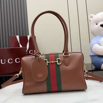 Uubags Gucci Borsetto Medium Boston Bag In Chestnut Brown Leather 28x15x10cm