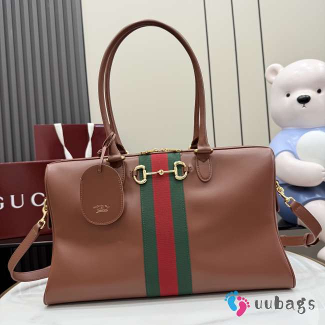 Uubags Gucci Borsetto large boston bag in chestnut crown leather 38.5x22.5x13cm - 1