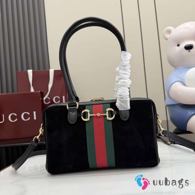 Uubags Gucci Borsetto Medium Boston Bag In Black Suede 28x15x10cm - 1