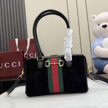 Uubags Gucci Borsetto Medium Boston Bag In Black Suede 28x15x10cm