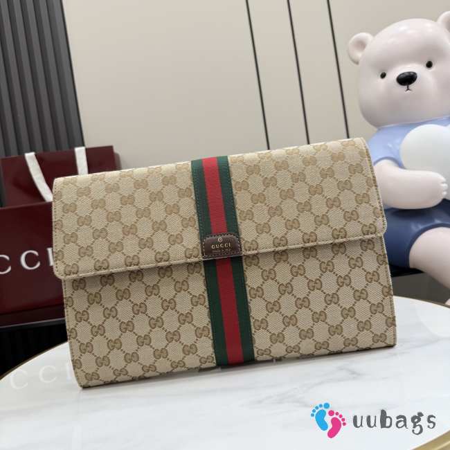 Uubags Gucci medium pouch in sand and dark brown GG canvas 34x23.5x3cm - 1