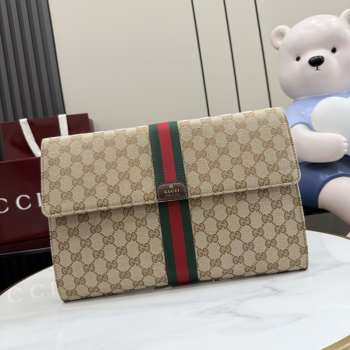 Uubags Gucci medium pouch in sand and dark brown GG canvas 34x23.5x3cm