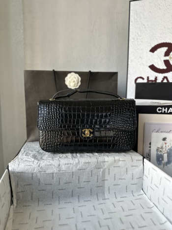 Uubags Chanel Vintage Crocodile Medium Double Flap Bag In Black 19.5x32x10cm