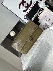 Uubags Chanel Vintage Crocodile Medium Double Flap Bag In Dark Khaki 19.5x32x10cm - 4