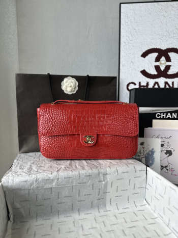 Uubags Chanel Vintage Crocodile Medium Double Flap Bag In Red 19.5x32x10cm