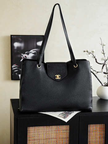 Uubags Chanel Large Shopping Bag Grained Calfskin & Gold-Tone Metal In Black 36x46x20cm
