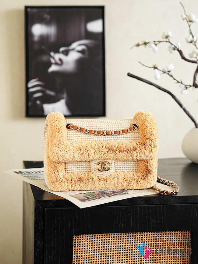 Uubags Chanel Flap Bag Braided Raffia & Gold-Tone Metal In Beige 16.5x25x6.5cm - 1