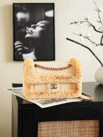 Uubags Chanel Flap Bag Braided Raffia & Gold-Tone Metal In Beige 16.5x25x6.5cm
