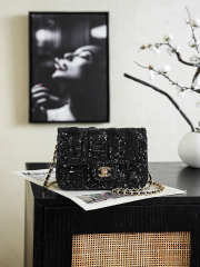 Uubags Chanel Sequins Flap Bag In Black 13.5x19x7cm - 1