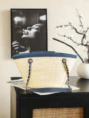 Uubags Chanel medium shopping bag straw, canvas, sheepskin & gold-colored metal dark blue 18x41x13cm - 3