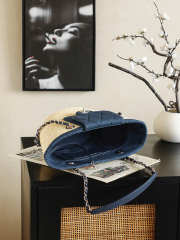 Uubags Chanel medium shopping bag straw, canvas, sheepskin & gold-colored metal dark blue 18x41x13cm - 5