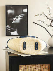Uubags Chanel medium shopping bag straw, canvas, sheepskin & gold-colored metal dark blue 18x41x13cm - 6
