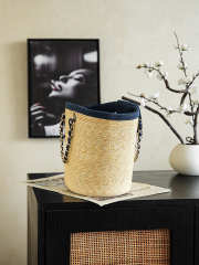 Uubags Chanel large shopping bag straw, canvas, sheepskin & gold-colored metal dark blue 26x54x18cm - 5